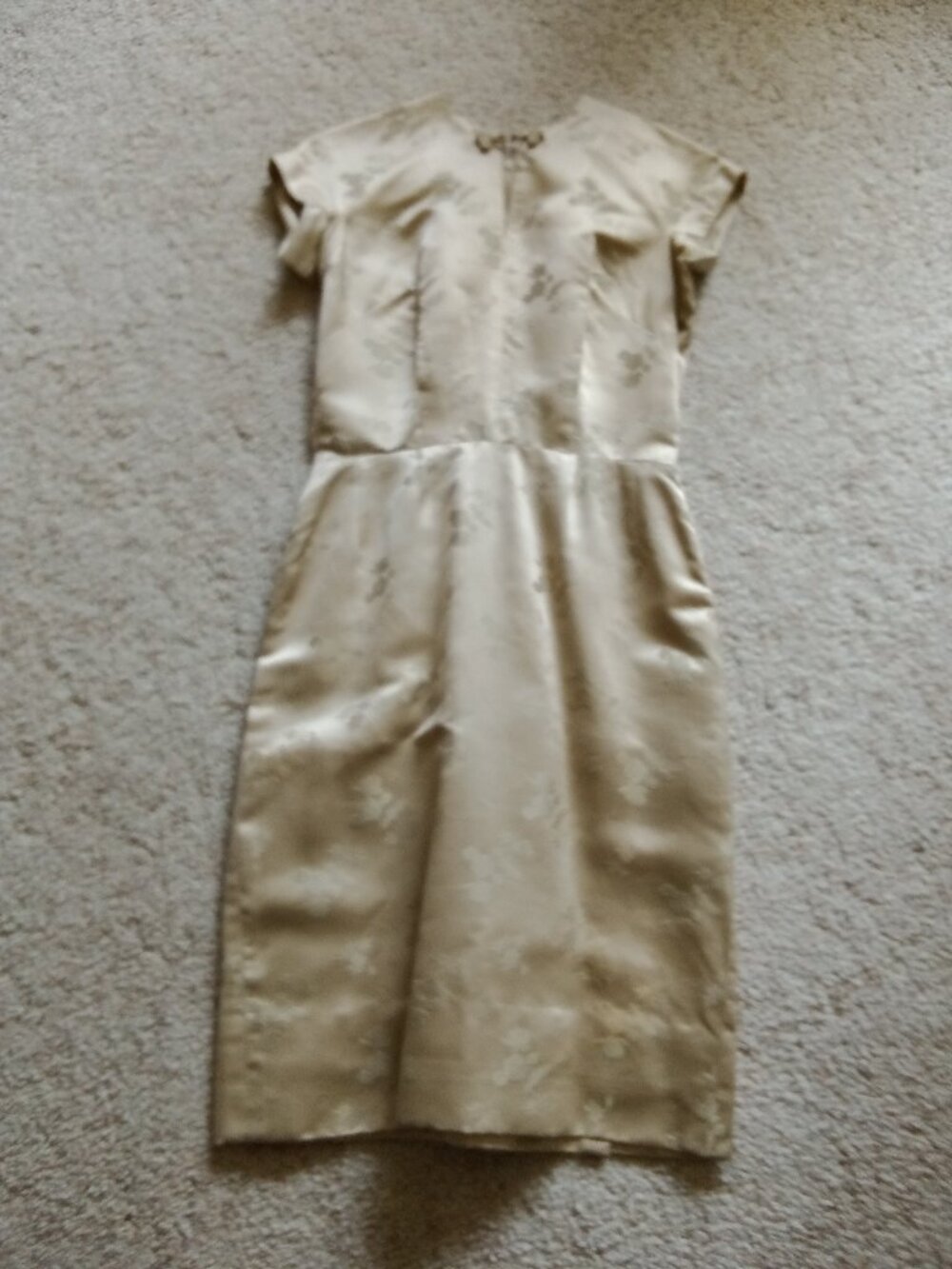 DYNASTY Vtg 50-60s Golden Floral Brocade Pure Silk Full Dress-Bust
